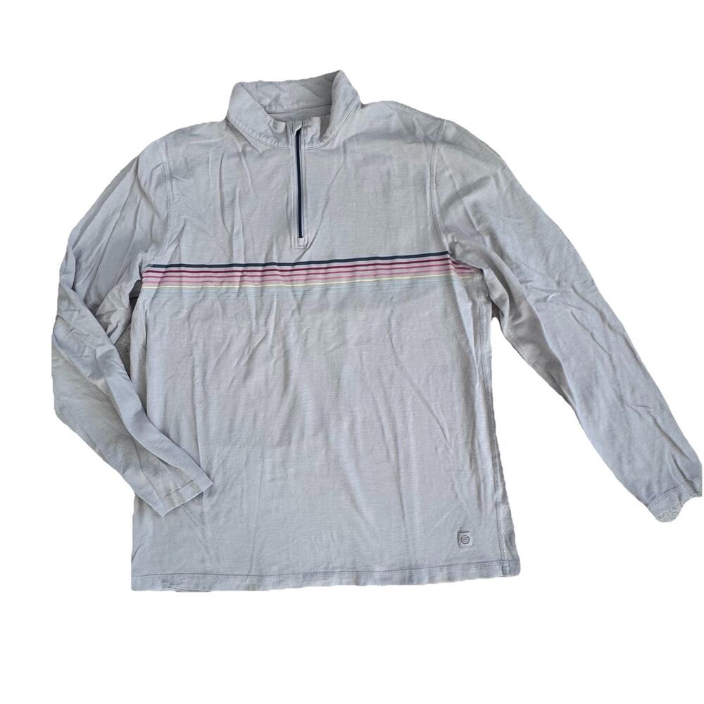 Marine Layer 1/4 zip Retro Stripe Mens Long Sleeve Shirt Sz L